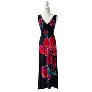Milano Winter NYE Vacation Chic Large‎ Floral Sleeveless Maxi Dress Black Pink